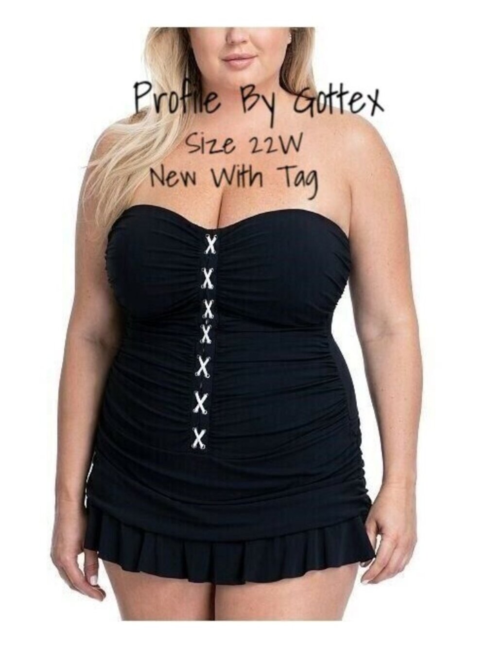 Profile by Gottex Plus Size 22W Bandeau Swimdress with Ruched Detailing New